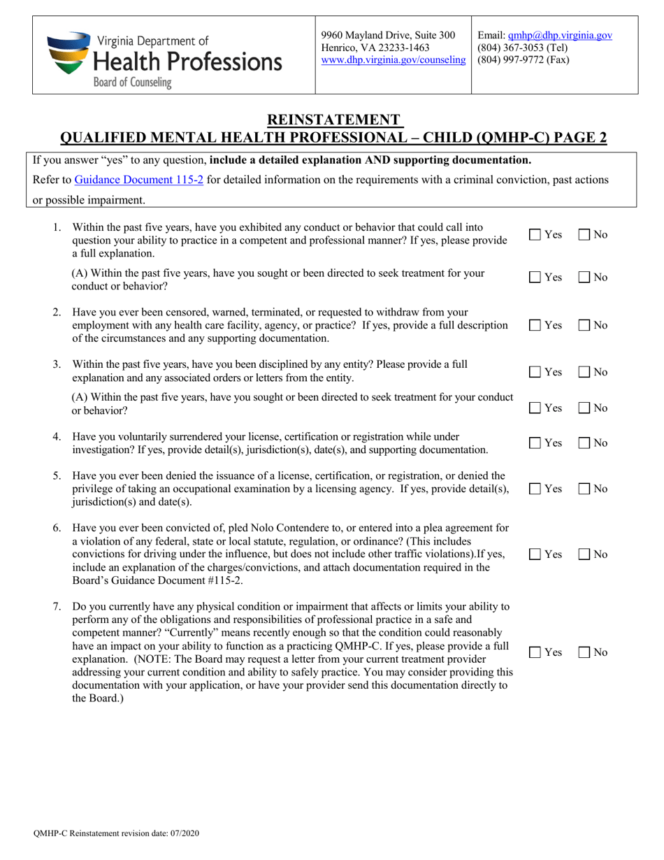 Reinstatement - Qualified Mental Health Professional - Child (Qmhp-C) - Virginia, Page 3