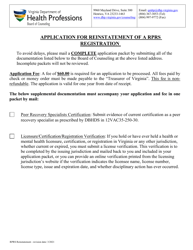Document preview: Application for Reinstatement of a Rprs Registration - Virginia