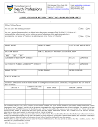 Application for Reinstatement of a Rprs Registration - Virginia, Page 2
