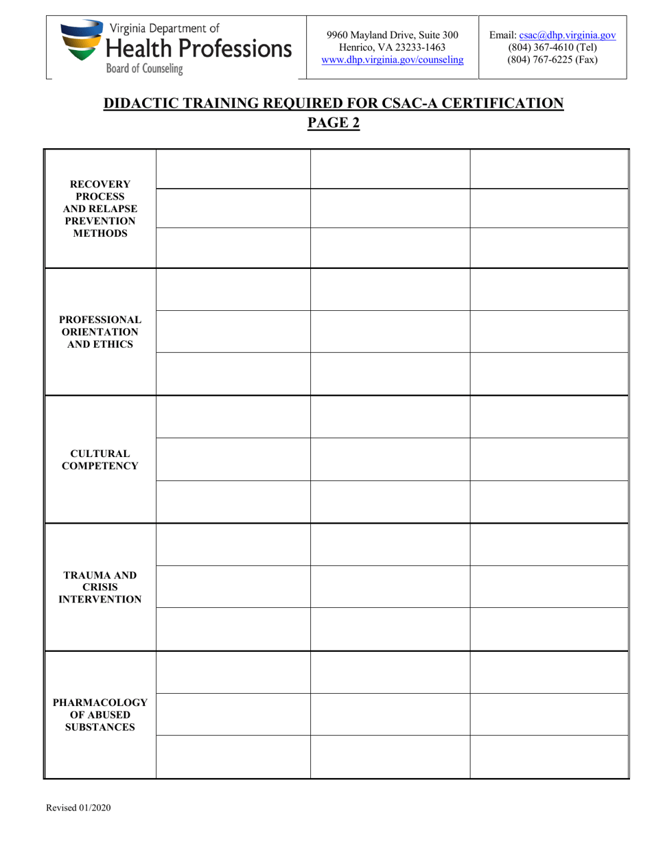 Didactic Training Required for Csac-A Certification - Virginia, Page 2