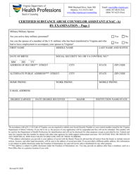 Application for Certified Substance Abuse Counselor Assistant (Csac-A) by Examination - Virginia, Page 2
