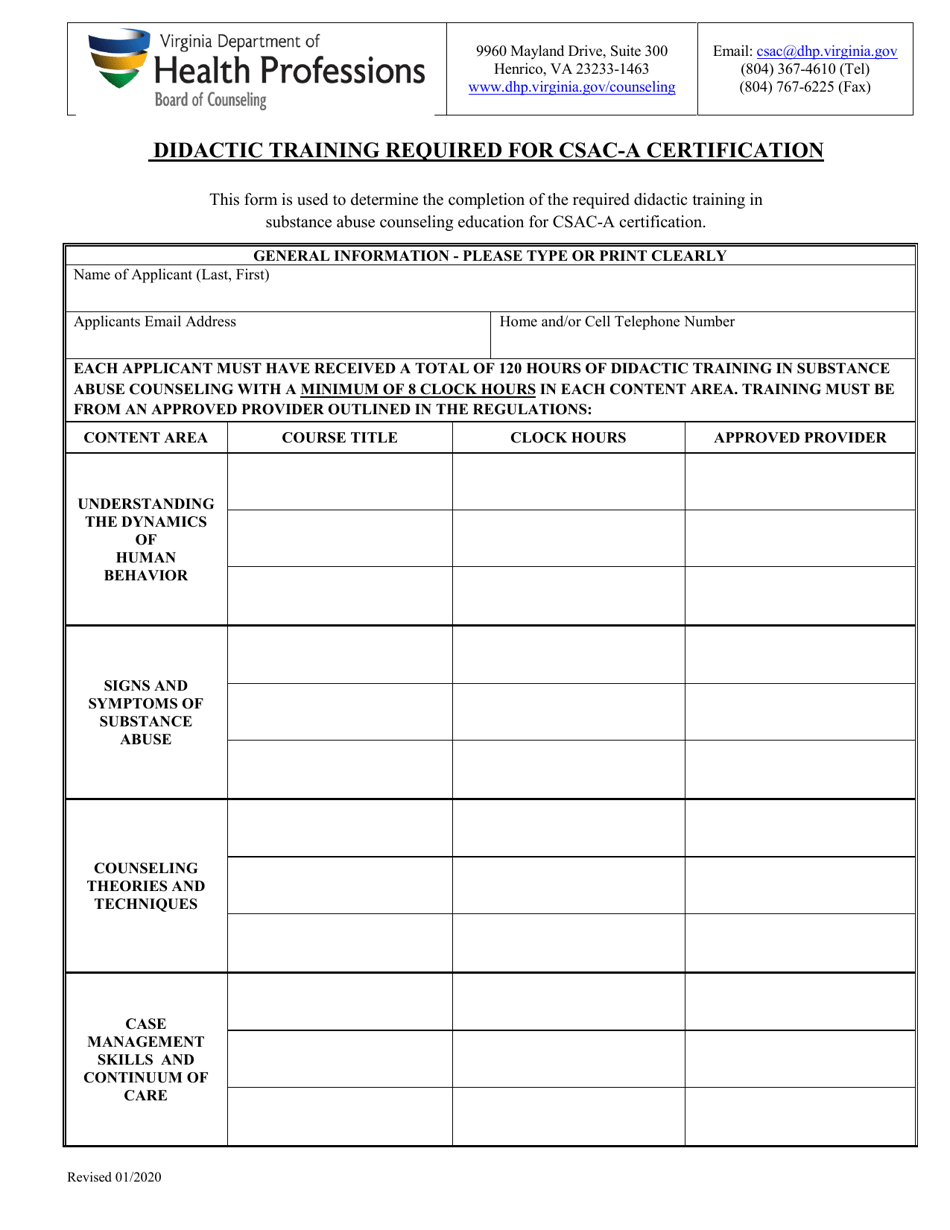 Application for Certified Substance Abuse Counselor Assistant (Csac-A) by Examination - Virginia, Page 6