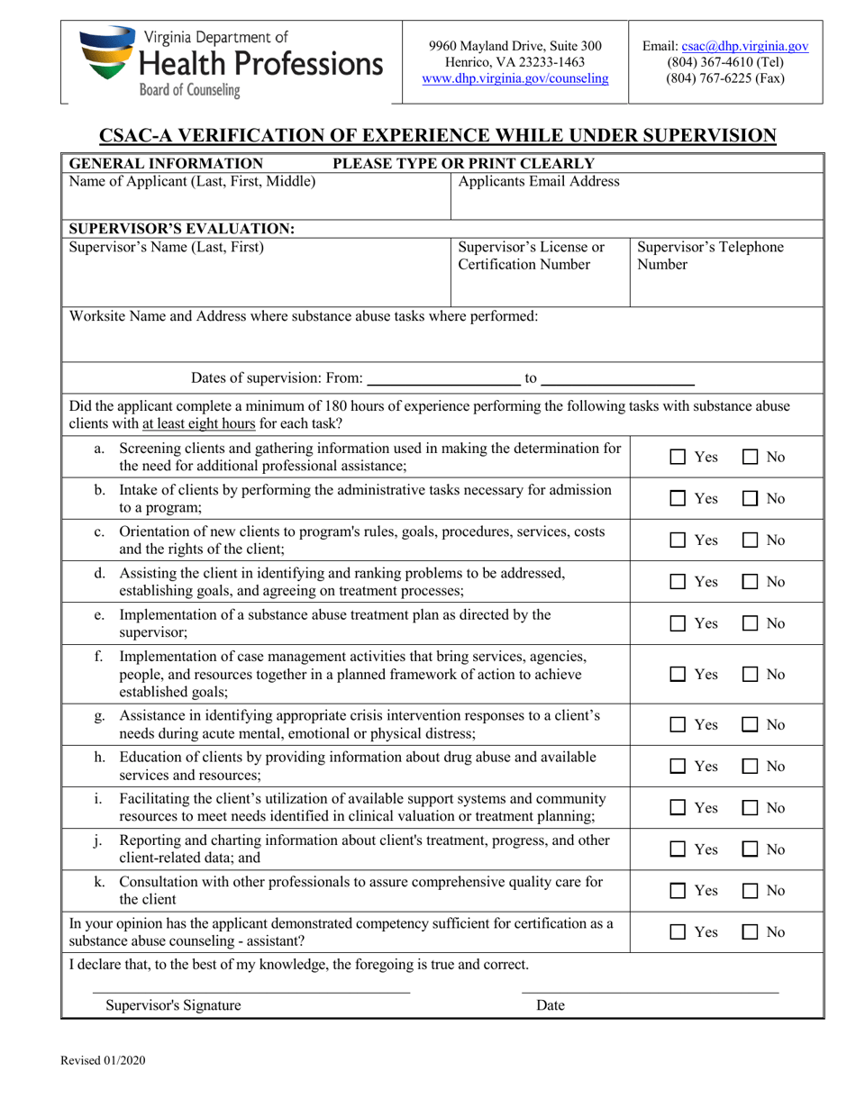 Application for Certified Substance Abuse Counselor Assistant (Csac-A) by Examination - Virginia, Page 9