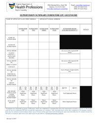 Document preview: Supervision Summary Form for Lpc Licensure - Virginia
