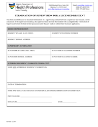Document preview: Termination of Supervision for a Licensed Resident - Virginia