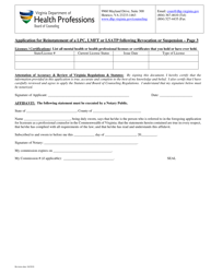 Application for Reinstatement of a Lpc, Lmft, Lsatp Following Revocation or Suspension - Virginia, Page 4