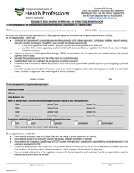 Document preview: Request for Board Approval of Practice Supervisor - Virginia