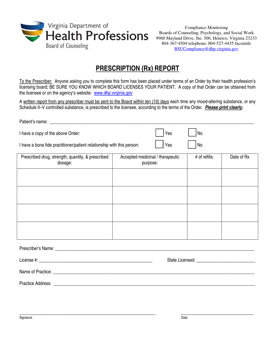 Prescription (Rx) Report - Virginia, Page 1