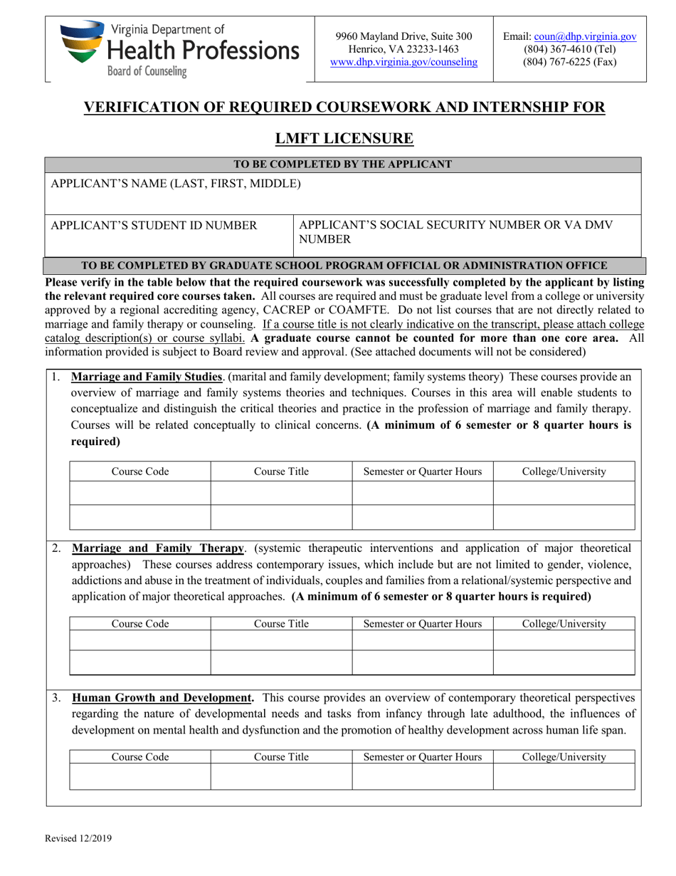 Application for Pre-review of Education Toward Lmft Licensure - Virginia, Page 3