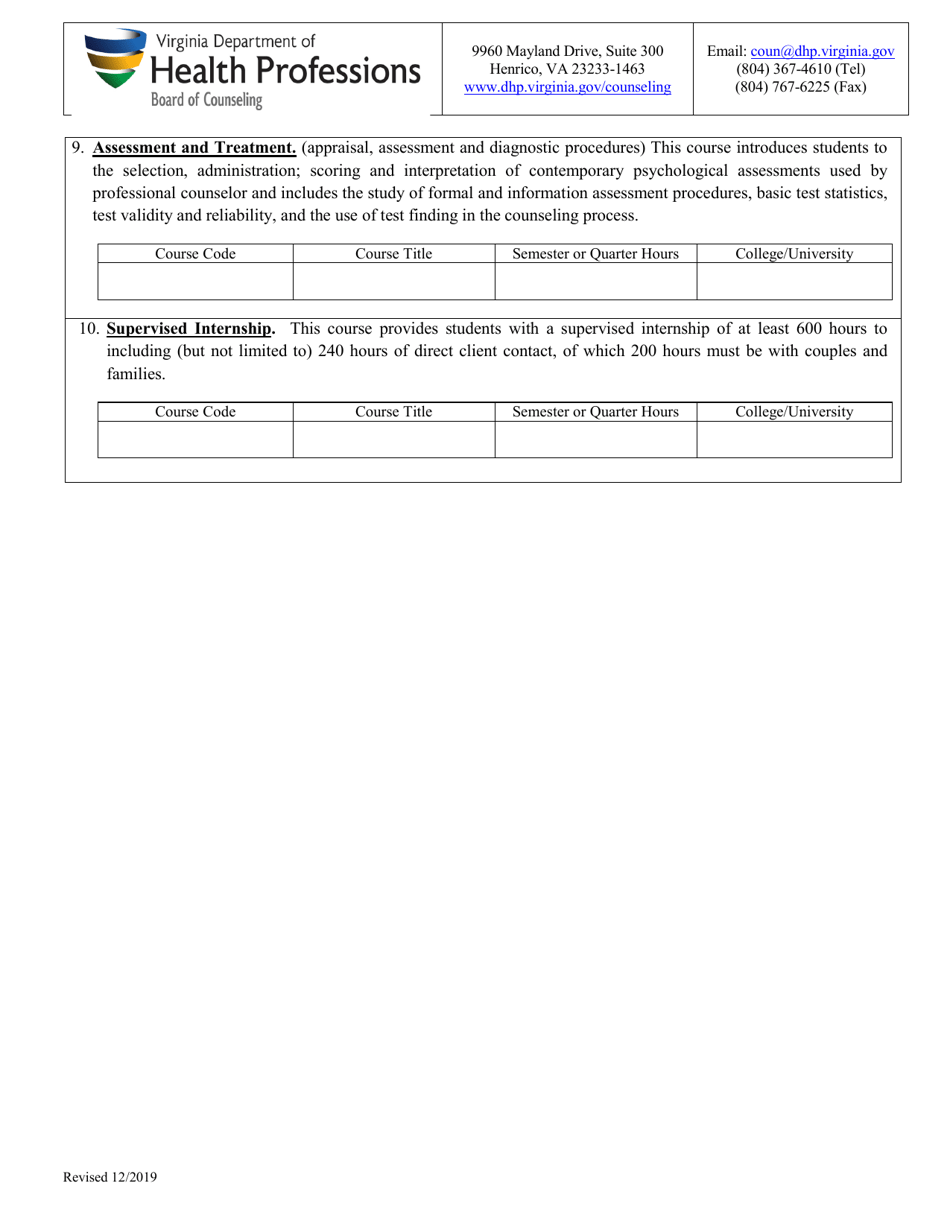 Application for Pre-review of Education Toward Lmft Licensure - Virginia, Page 5