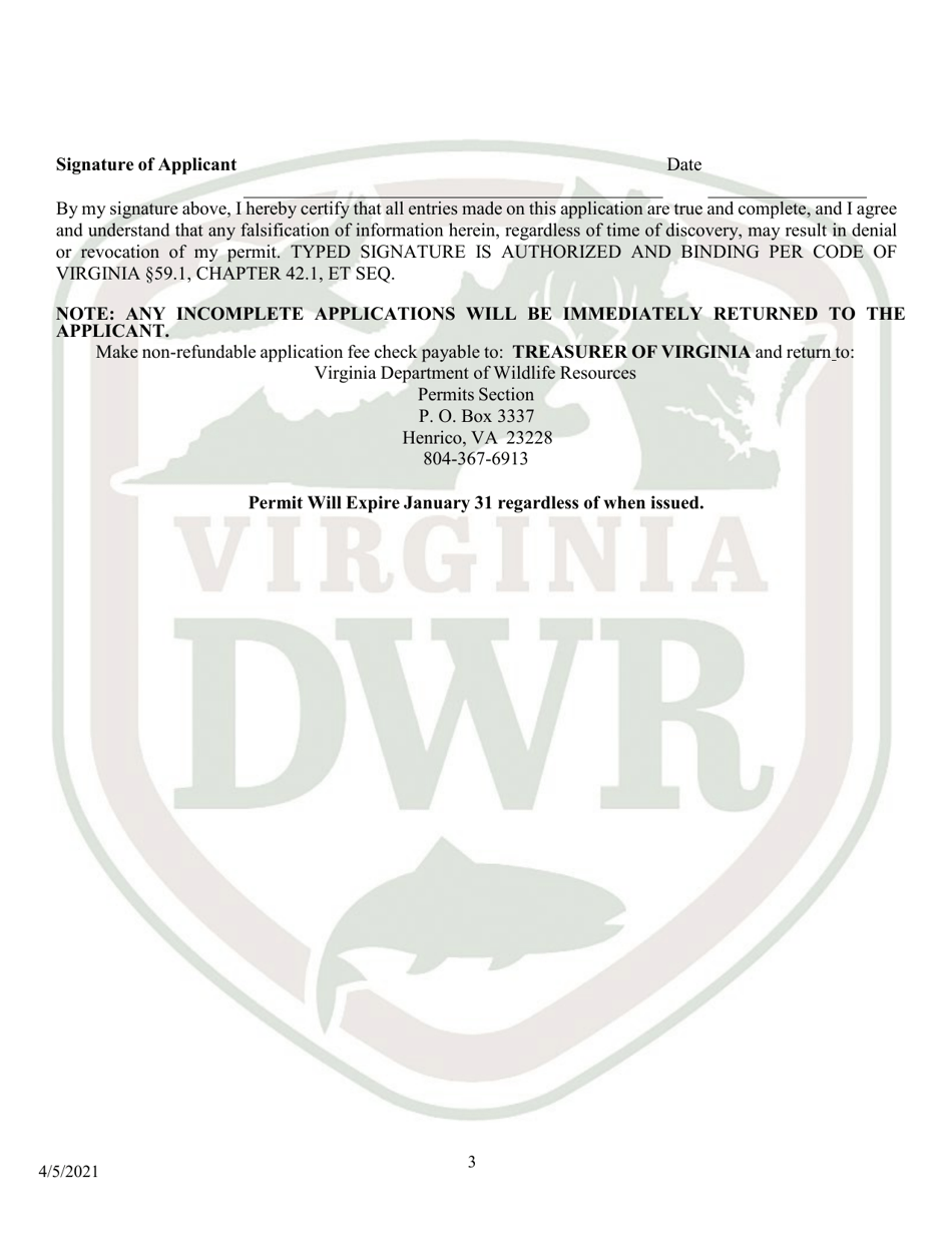 Wildlife Rehabilitator Permit Application (33 - Rhab) - Virginia, Page 3