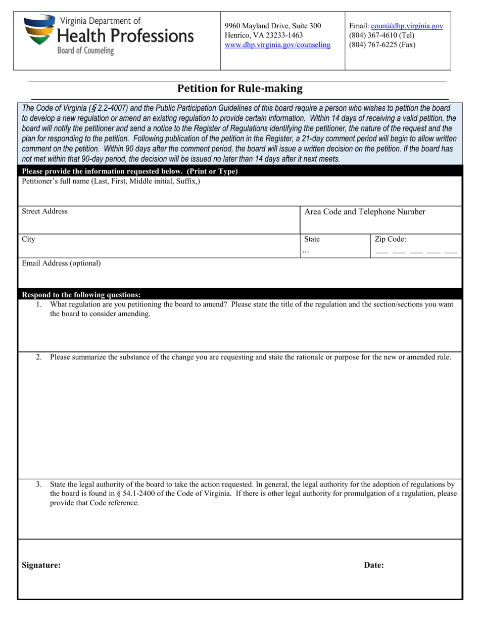 Petition for Rule-Making - Virginia, Page 1