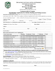 Non-resident Application for Lifetime Hunting and Fishing Licenses - Virginia