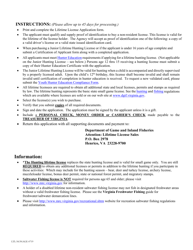Non-resident Application for Lifetime Hunting and Fishing Licenses - Virginia, Page 2