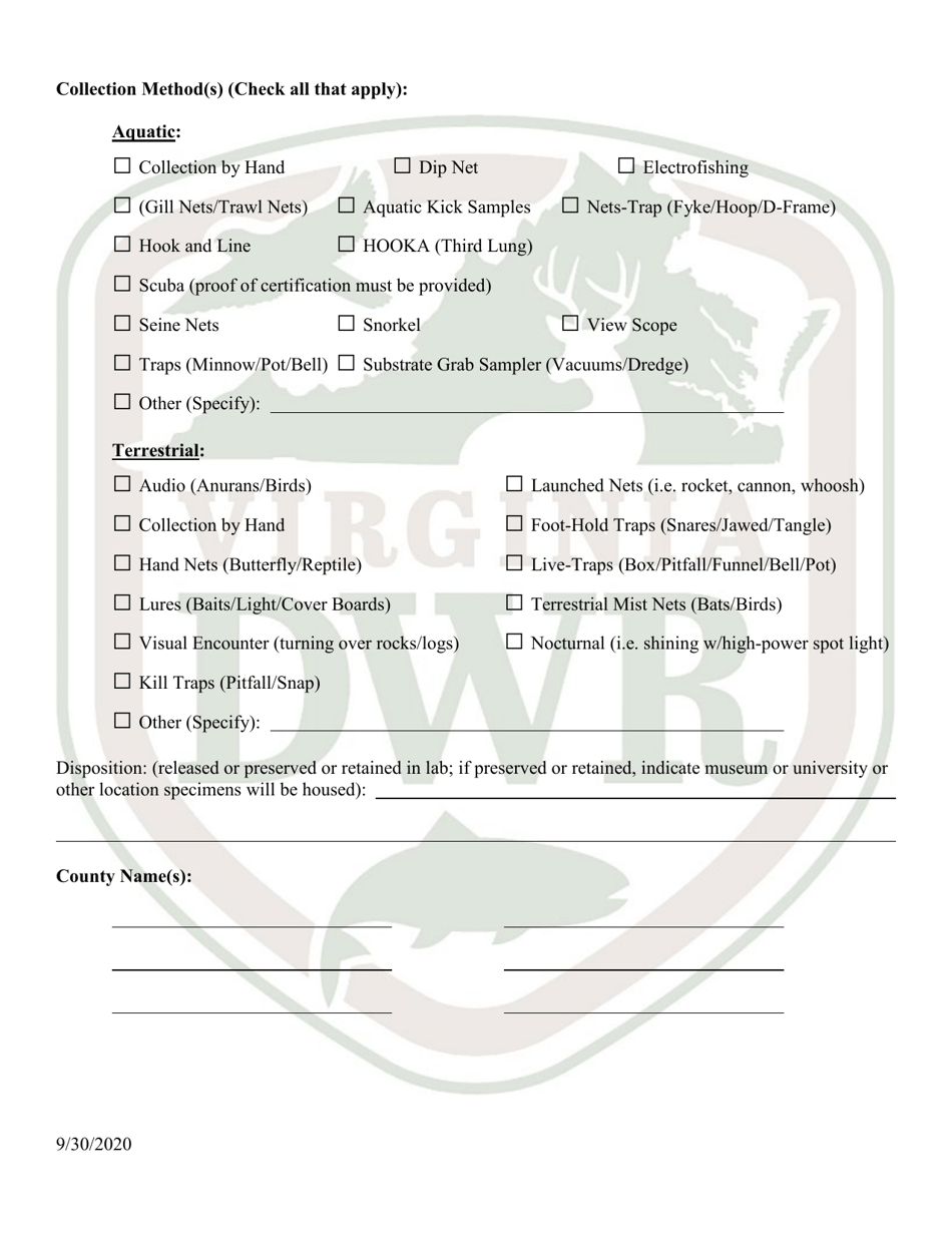 Application for Virginia Threatened  Endangered Species Collection / Research / Survey Permit - Virginia, Page 3