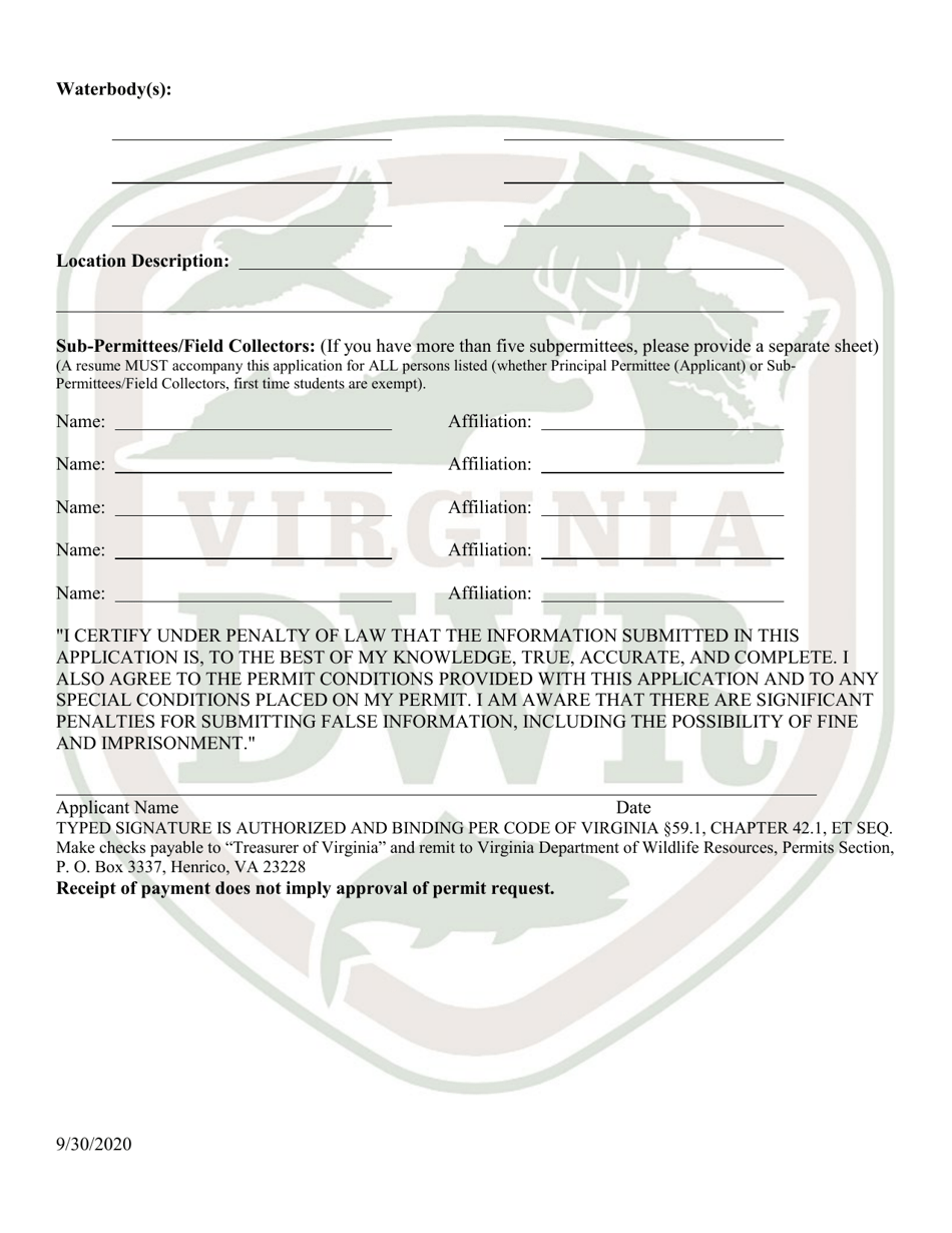 Application for Virginia Threatened  Endangered Species Collection / Research / Survey Permit - Virginia, Page 4