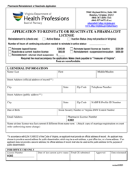 Application to Reinstate or Reactivate a Pharmacist License - Virginia, Page 2