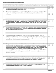 Application to Reinstate or Reactivate a Pharmacist License - Virginia, Page 3