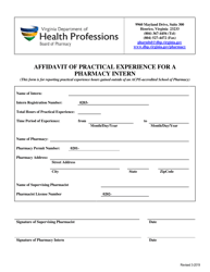 Document preview: Affidavit of Practical Experience for a Pharmacy Intern - Virginia