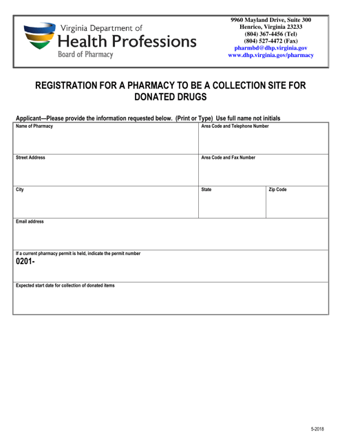 Registration for a Pharmacy to Be a Collection Site for Donated Drugs - Virginia Download Pdf