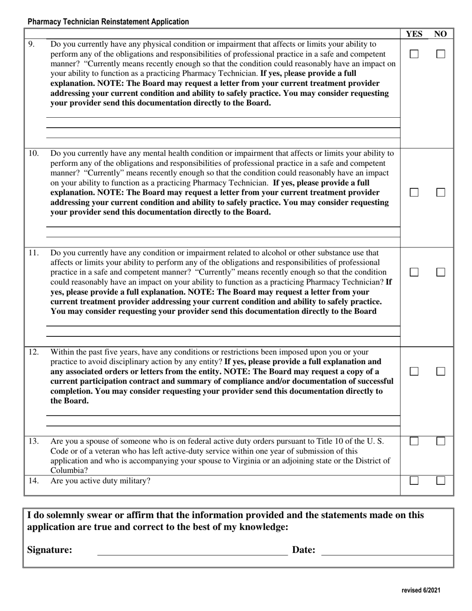 Application to Reinstate a Pharmacy Technician Registration - Virginia, Page 4