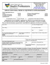 Application for a Medical Equipment Supplier Permit - Virginia