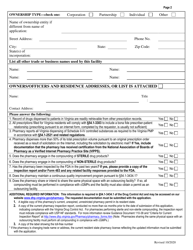 Application for a Non-resident Pharmacy Registration - Virginia, Page 2