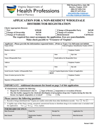 Document preview: Application for a Non-resident Wholesale Distributor Registration - Virginia