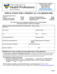 Document preview: Application for a Permit as a Warehouser - Virginia