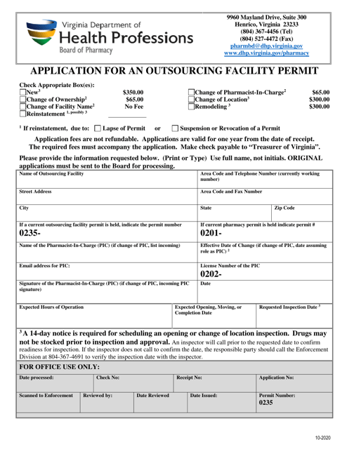 Application for an Outsourcing Facility Permit - Virginia Download Pdf