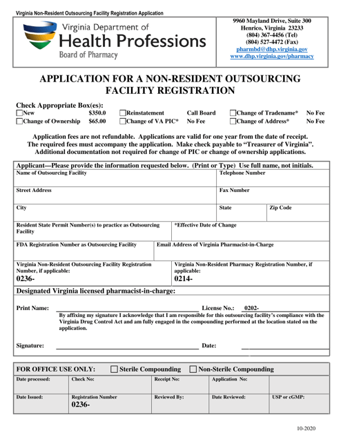 Application for a Non-resident Outsourcing Facility Registration - Virginia Download Pdf
