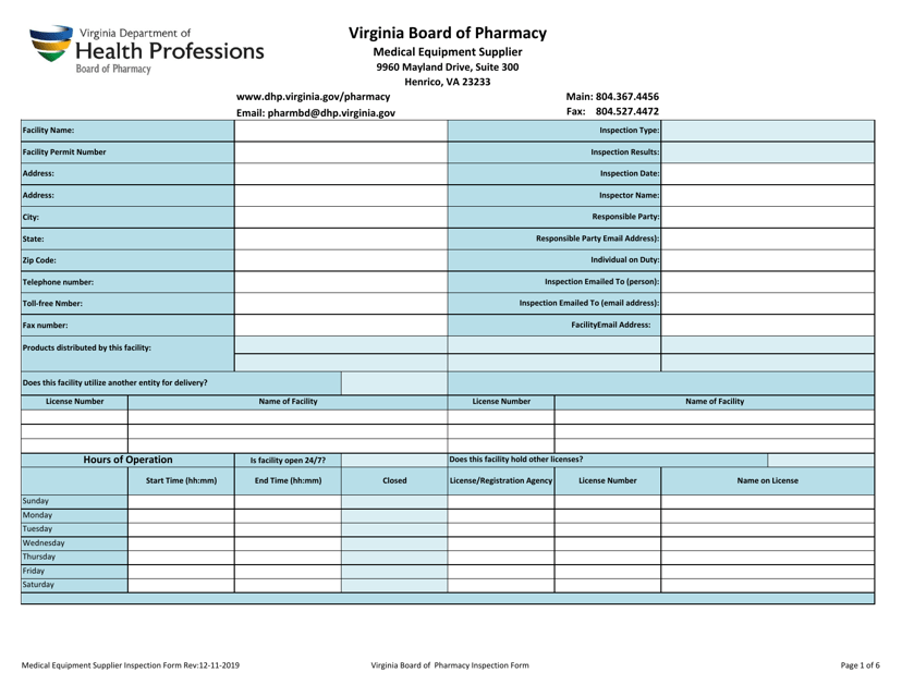 Medical Equipment Supplier Inspection Report - Virginia Download Pdf