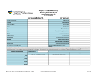 Pharmacy New, Change of Location, Remodel Inspection Report - Virginia