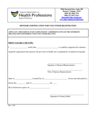 Document preview: Sponsor Certification for Volunteer Registration - Virginia