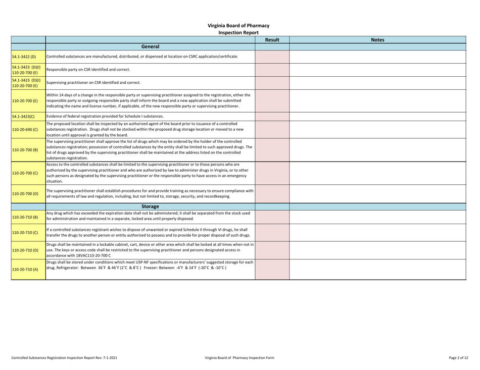 Virginia Controlled Substances Registration Inspection Report - Fill ...