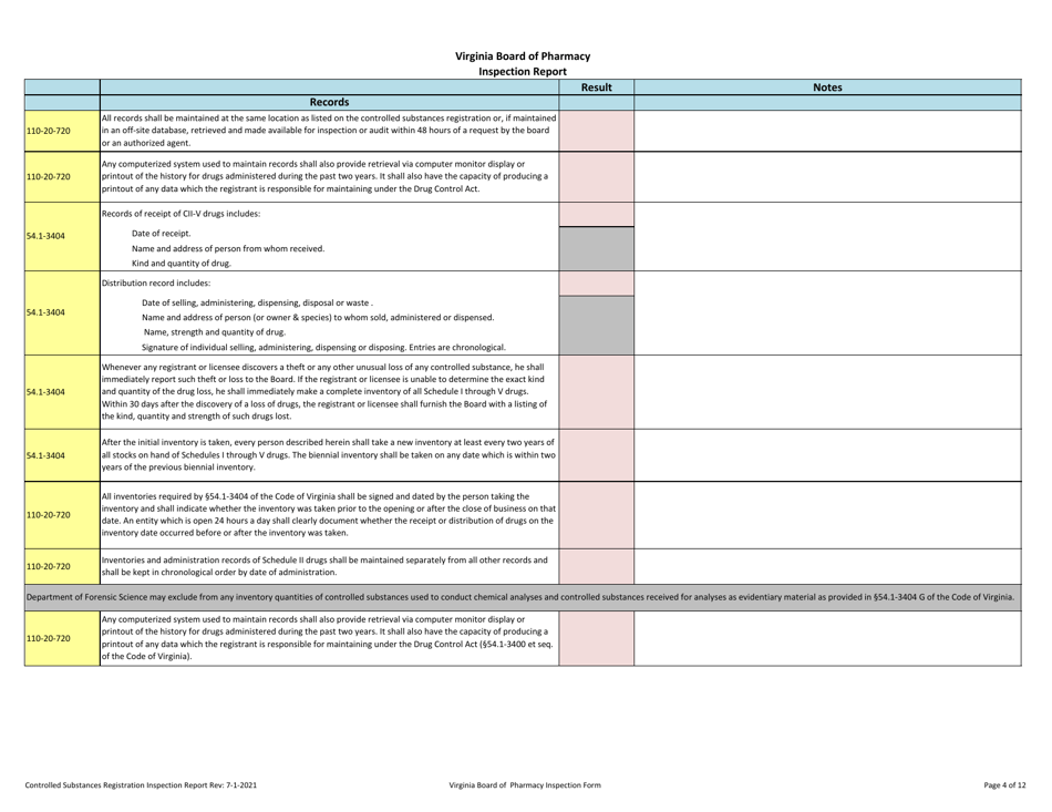 Virginia Controlled Substances Registration Inspection Report - Fill ...