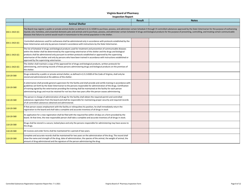 Controlled Substances Registration Inspection Report - Virginia, Page 8