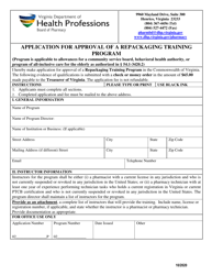 Application for Approval of a Repackaging Training Program - Virginia