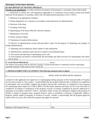 Application for Approval of a Repackaging Training Program - Virginia, Page 2