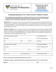 Document preview: Continuing Education (Ce) Credit Form for Volunteer Practice - Board of Pharmacy - Virginia