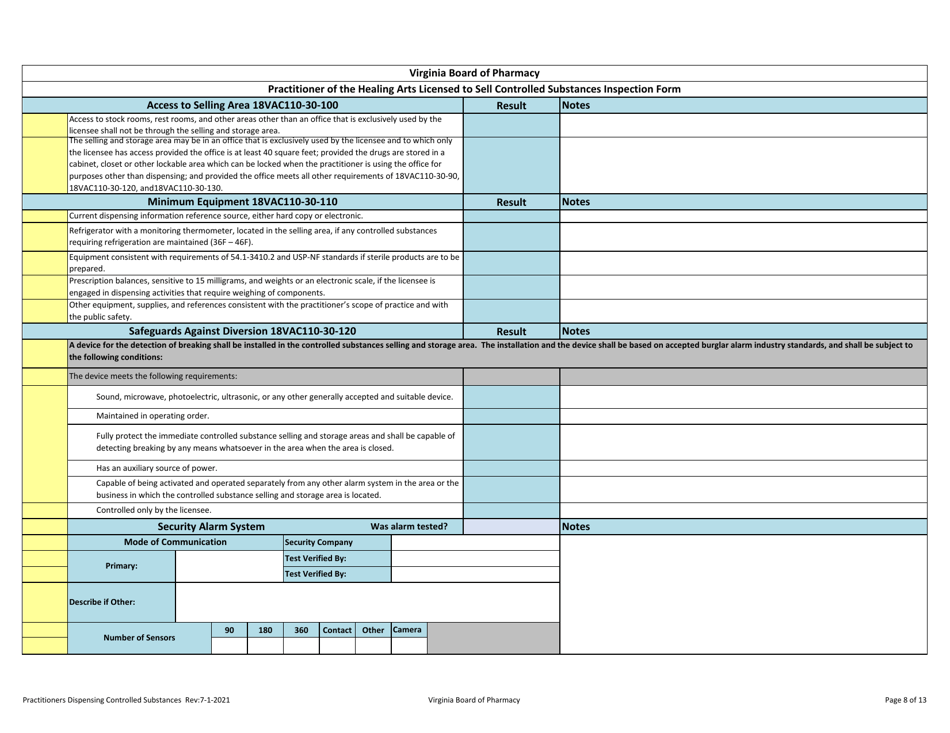 Practitioners Selling Controlled Substances Inspection Report - Virginia, Page 8