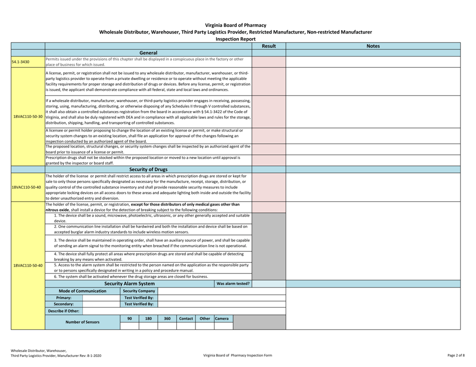 Wholesale Distributor, Warehouser, Third Party Logistics Provider, Restricted Manufacturer, Non-restricted Manufacturer Inspection Report - Virginia, Page 2