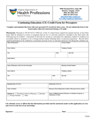 Document preview: Continuing Education (Ce) Credit Form for Preceptors - Virginia