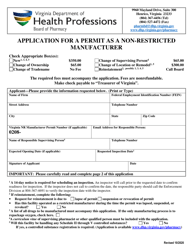 Document preview: Application for a Permit as a Non-restricted Manufacturer - Virginia