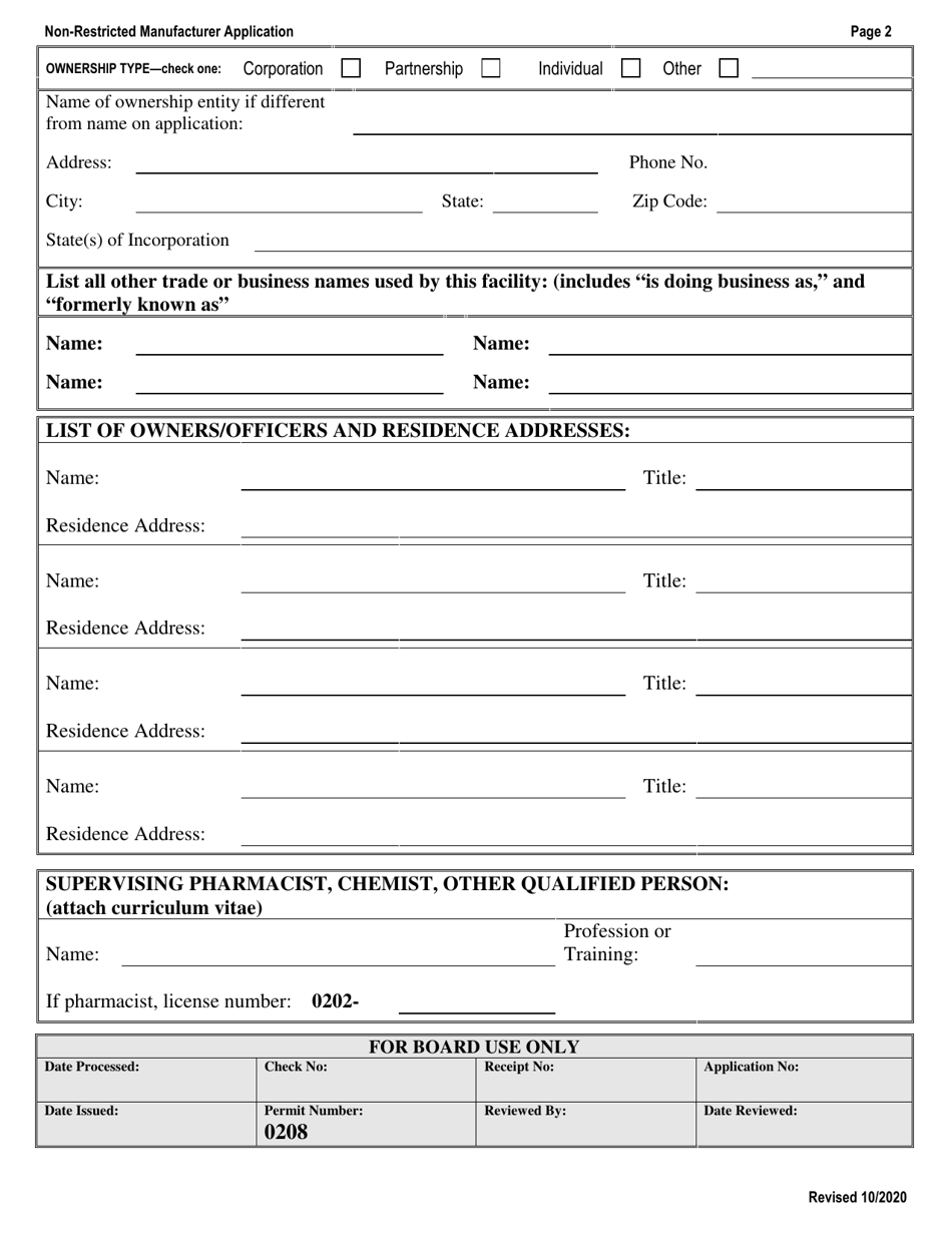 Application for a Permit as a Non-restricted Manufacturer - Virginia, Page 2