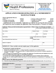 Document preview: Application for Registration as a Non-resident Manufacturer - Virginia