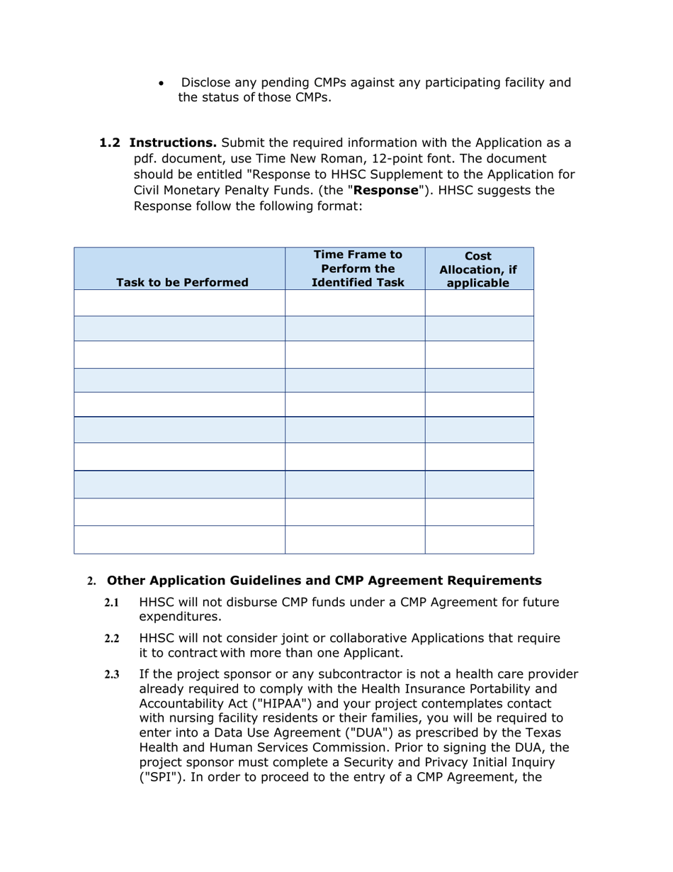 Supplement to the Application for Civil Monetary Penalty Funds - Texas, Page 2