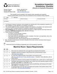 Form F621-125-000 Acceptance Inspection Scheduling Checklist (Electric &amp; Hydraulic Elevators) - Washington