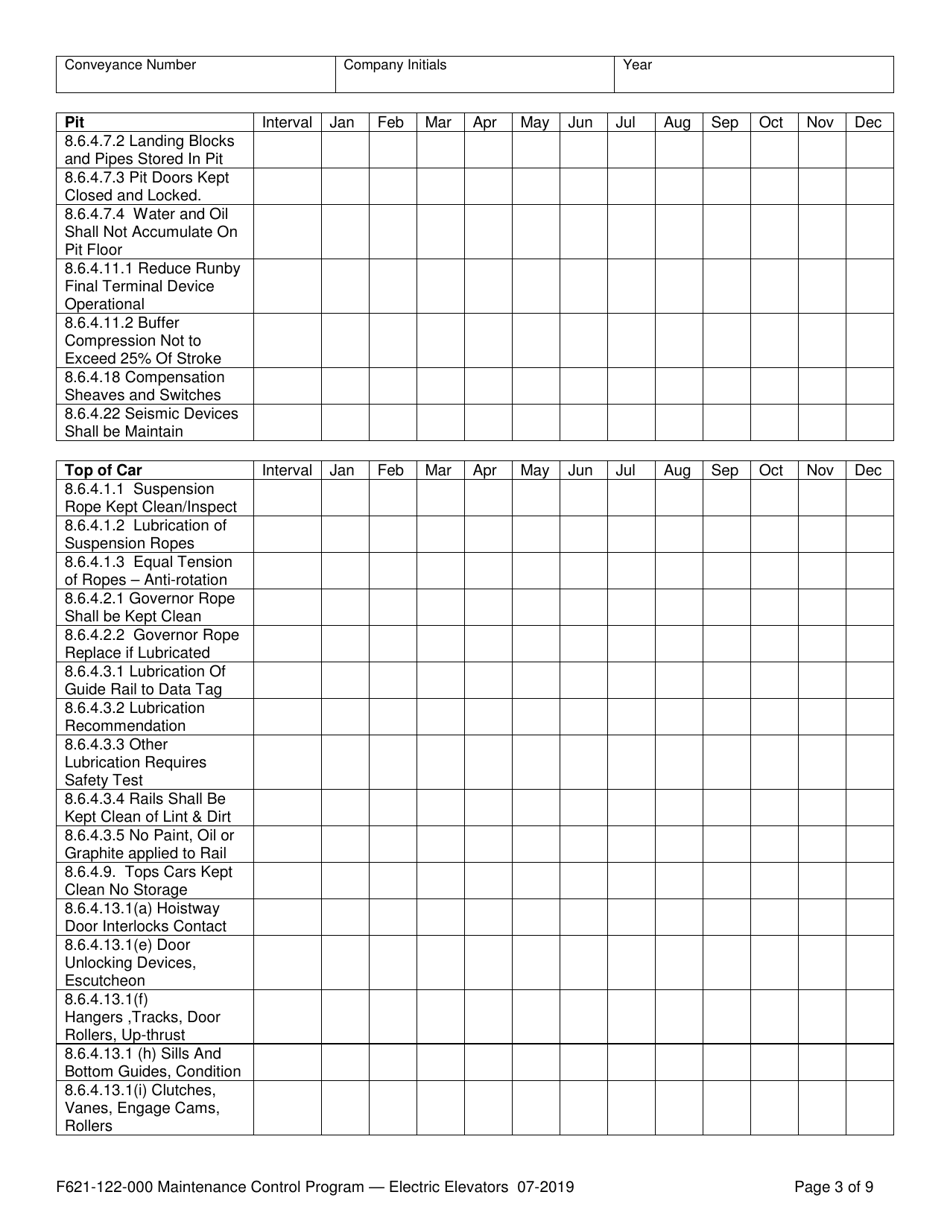 Form F621-122-000 Maintenance Control Program Documentation  Records - Electric Elevators - Washington, Page 3