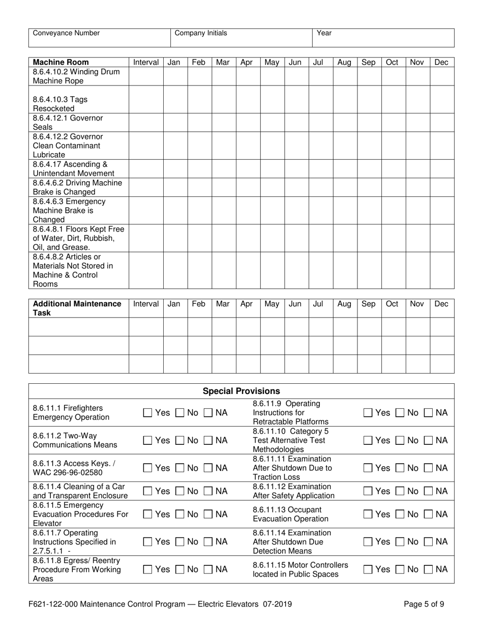Form F621-122-000 Maintenance Control Program Documentation  Records - Electric Elevators - Washington, Page 5
